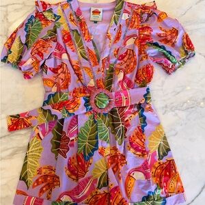 FARM Rio Lilac Beaks and Bananas Romper NWT